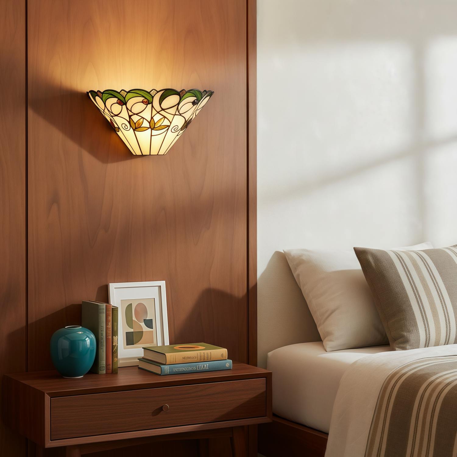 TF Jamelia Art Nouveau Wandleuchte mit abgeschrägtem Glasschirm – Metall-Glas-Leuchte für Flur oder Schlafzimmer