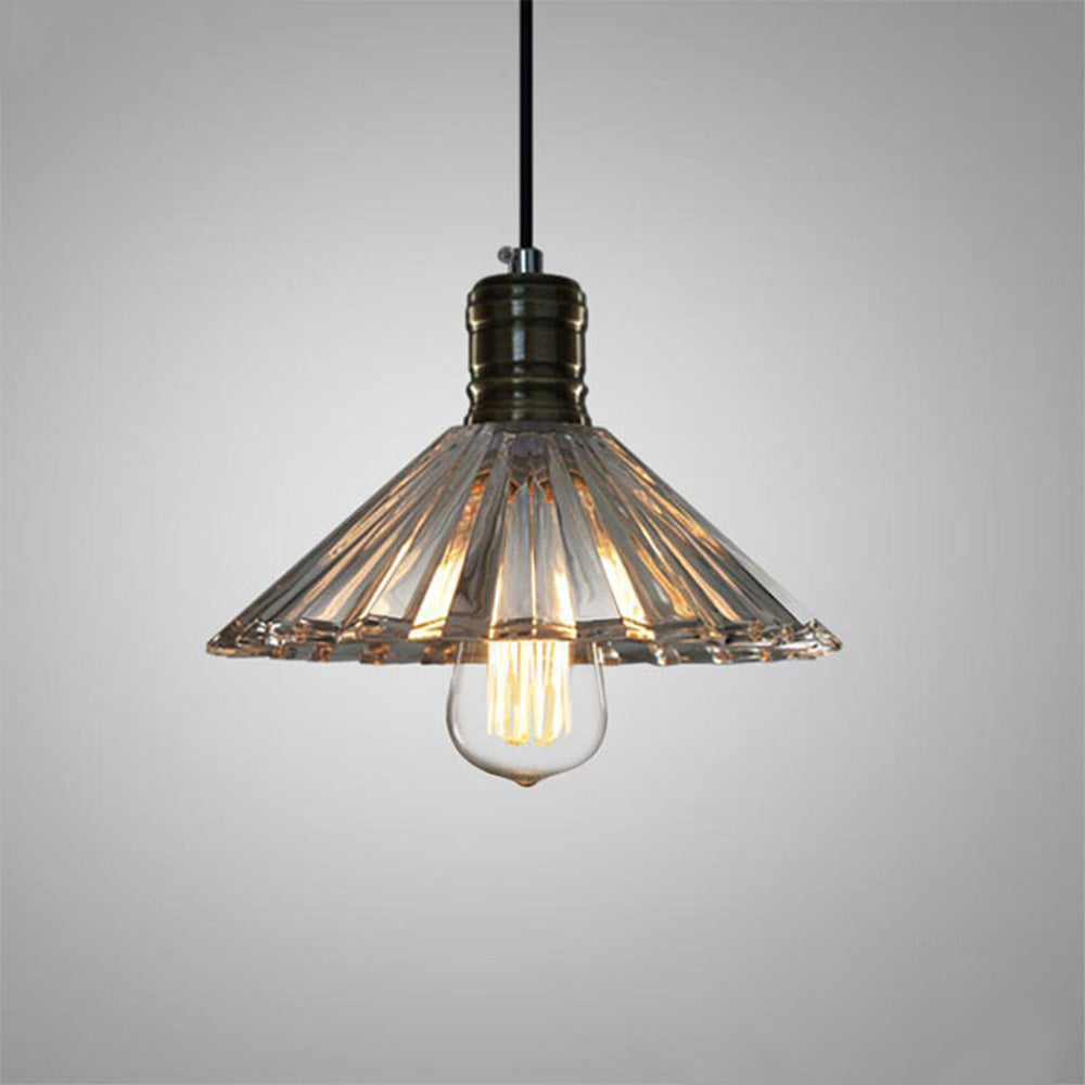 Retro Striped Glass Pendant Light - Creative Bowl Design for Bedroom