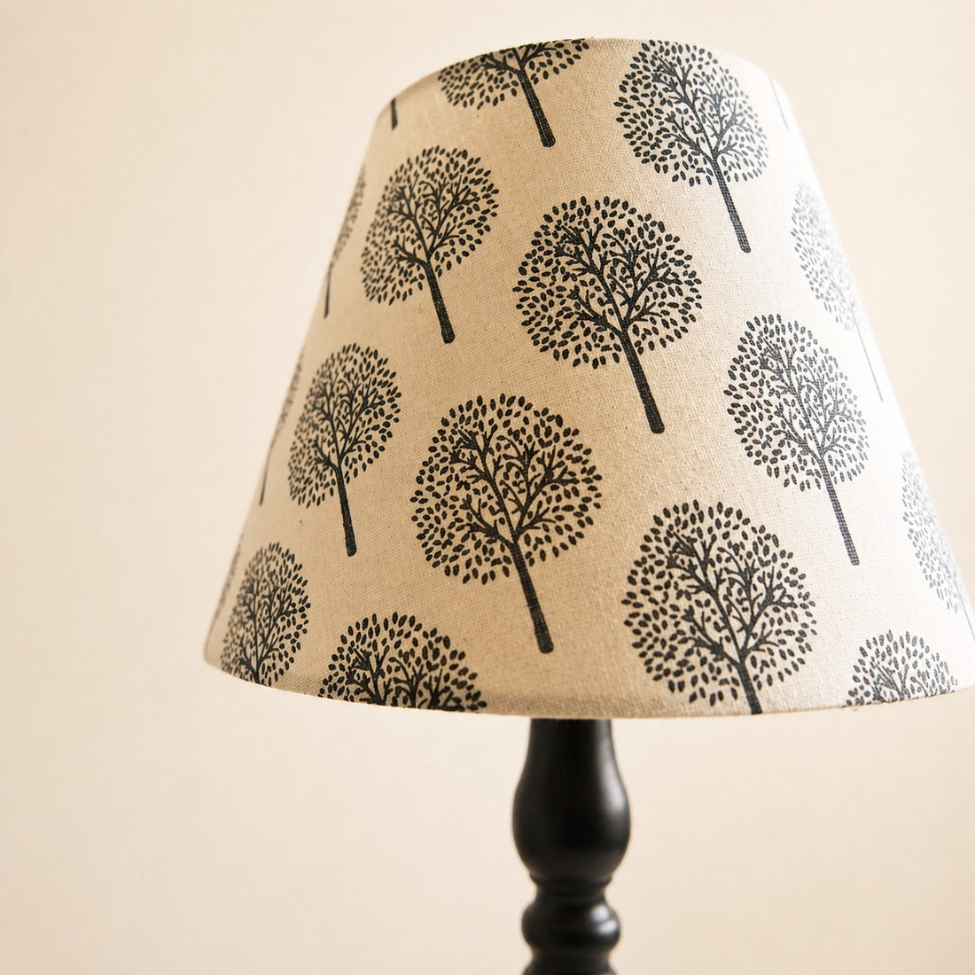 Close view of printed fabric lampshade