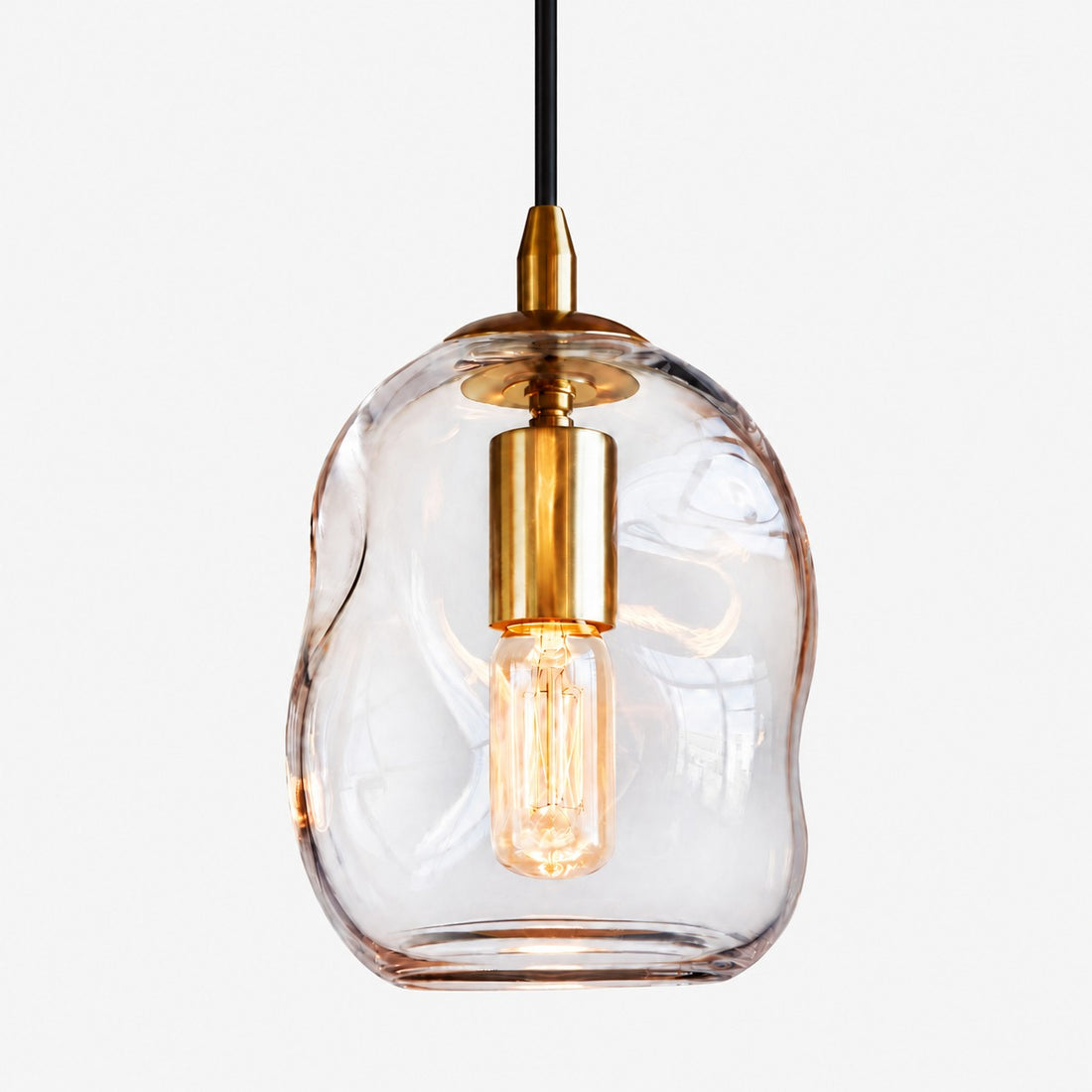 Hand-Blown Clear Glass Globe Pendant Light with Brass Finish