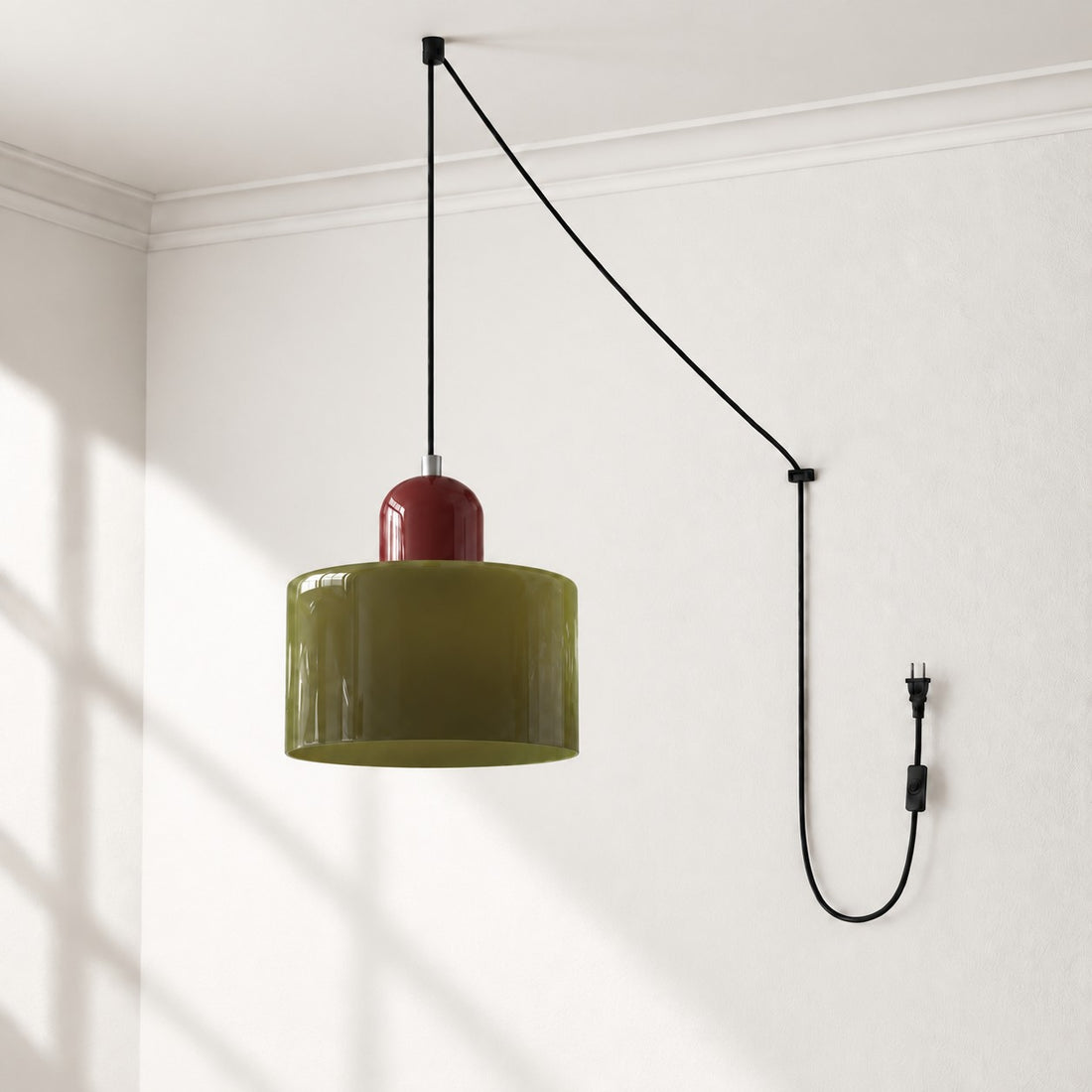 Mid-Century-Makronen-Pendelleuchte mit Stecker und Zugkabel - Bunter Lampenschirm als Hängelampe für die Wohnraumdekoration