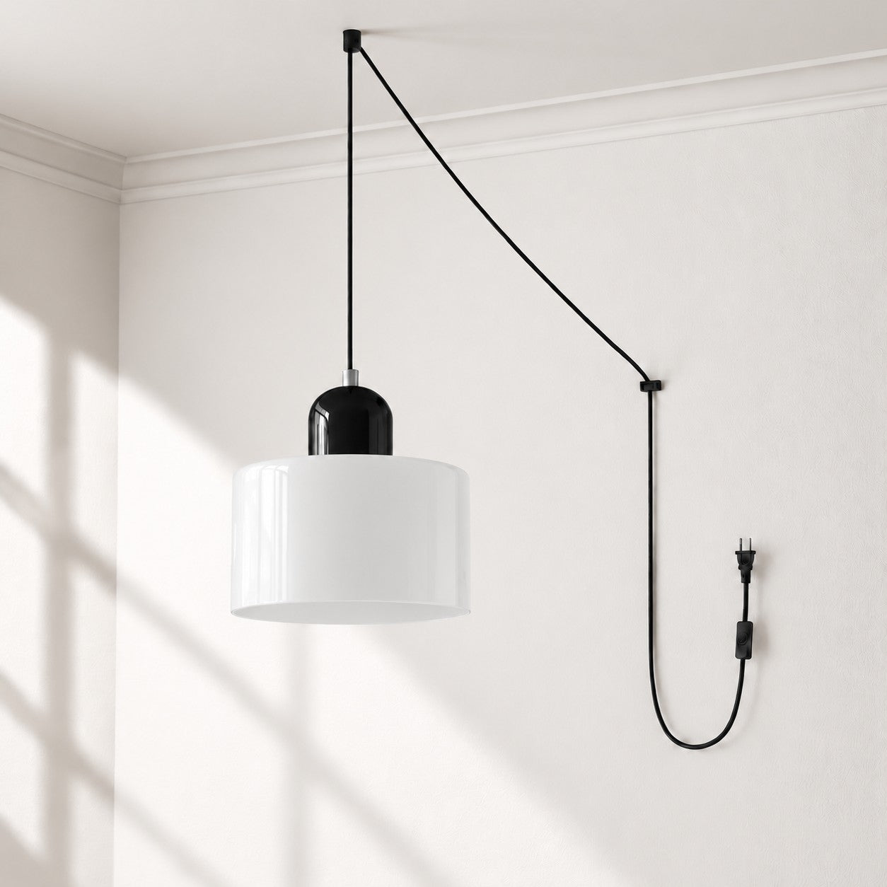 Mid-Century-Makronen-Pendelleuchte mit Stecker und Zugkabel - Bunter Lampenschirm als Hängelampe für die Wohnraumdekoration