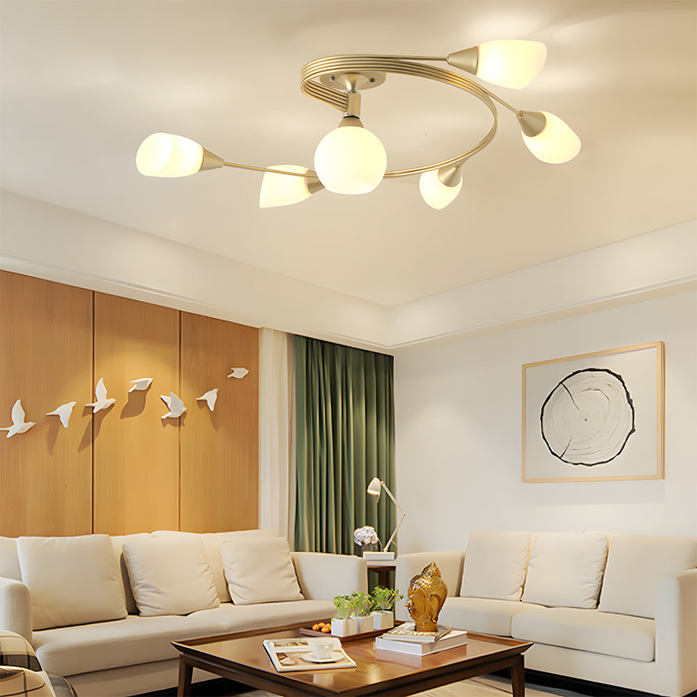 Semi Flush Mount Ceiling Light - Modern White Glass Creative Design