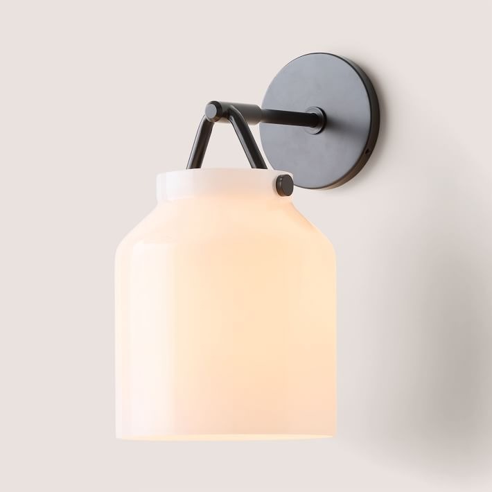 Hanton Brass Damp Rated Sconce - Modern Glass Wall Light for Bathroom