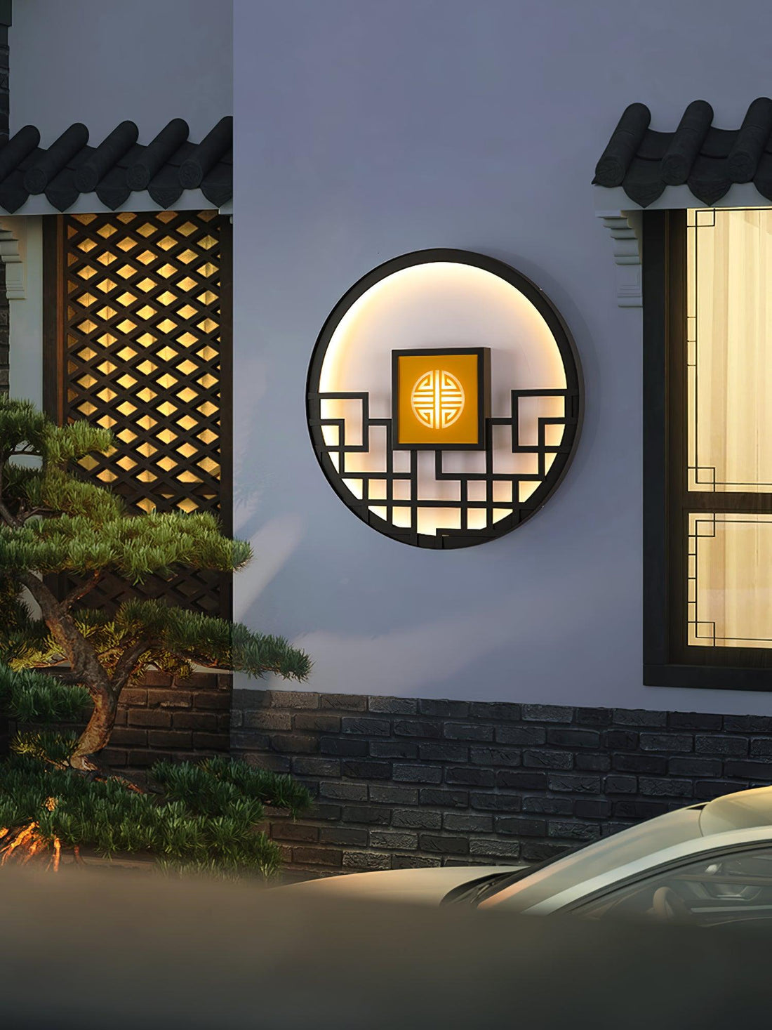 Classic Round Outdoor Light -  Hollow Pattern Wall Decor Lamp