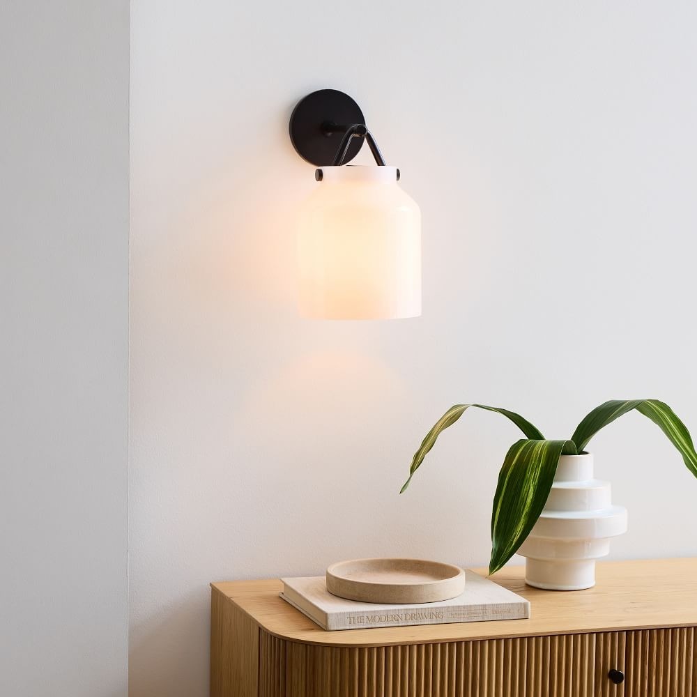 Hanton Brass Damp Rated Sconce - Modern Glass Wall Light for Bathroom