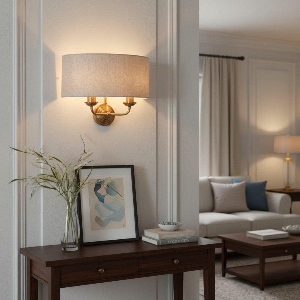 Tela Classic Wall Sconce with Fabric Shade – Elegant Metal Finish Wall Light for Living Room / Bedroom