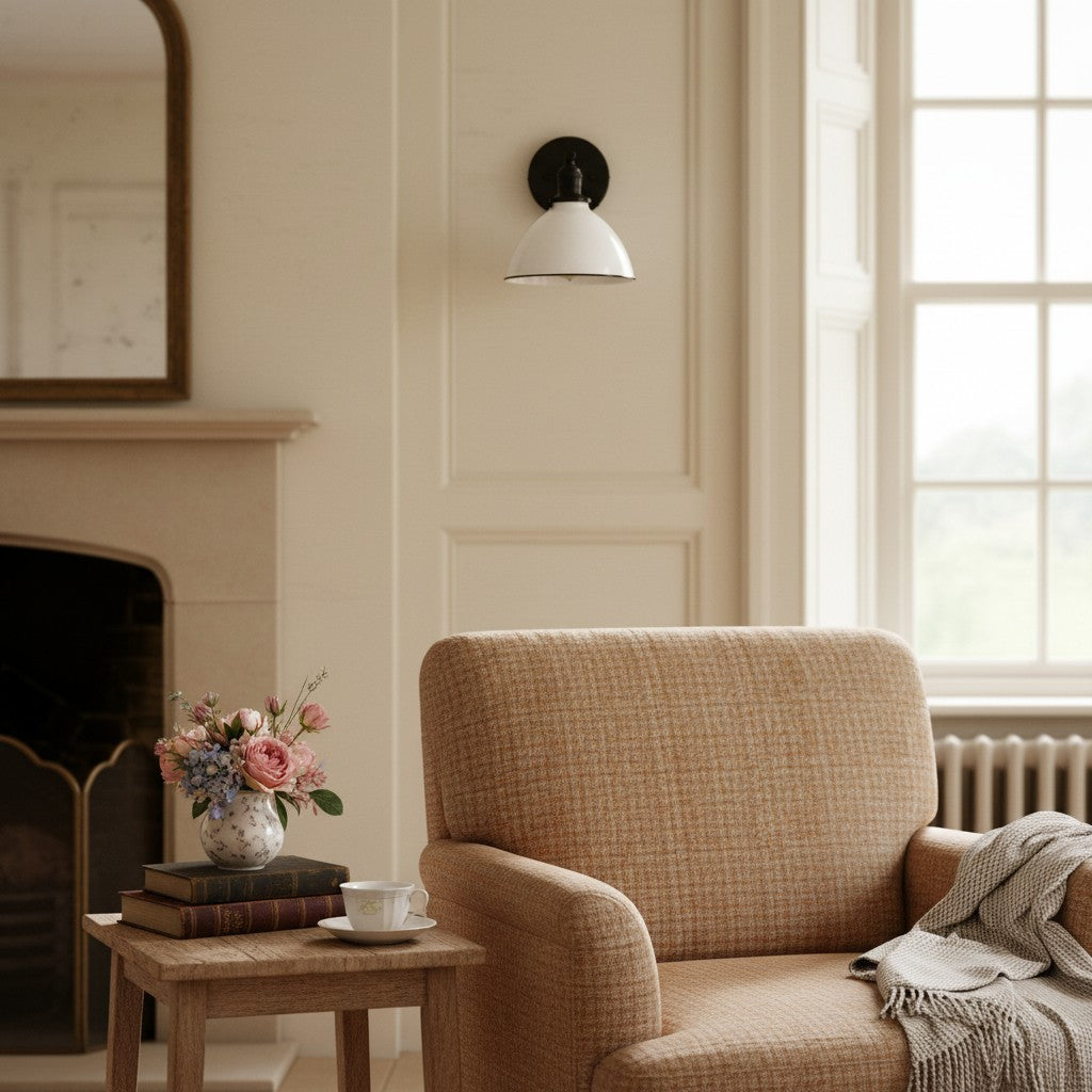 Conique Wandleuchte aus Metall – Weißer Metallschirm – Industrielle moderne Beleuchtung