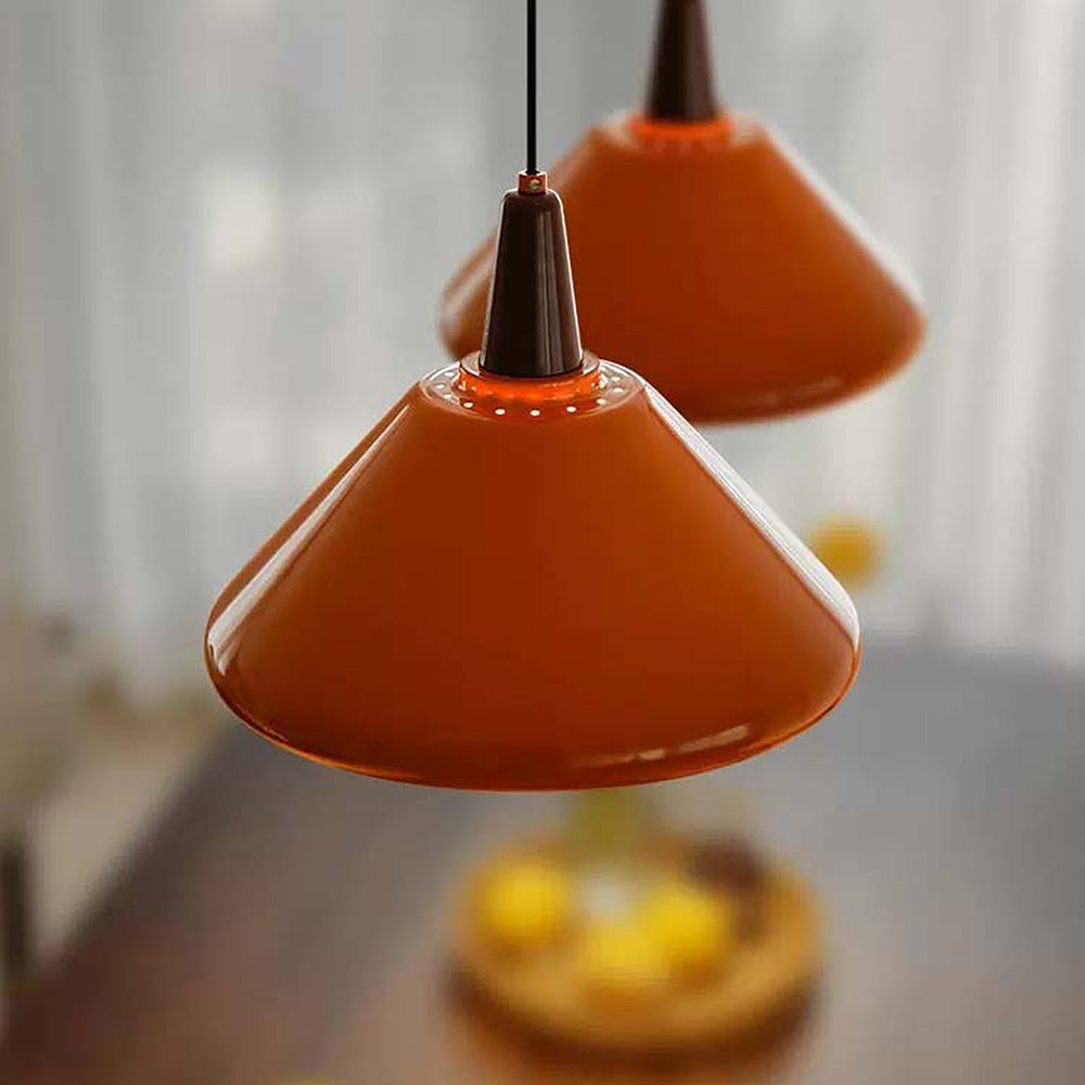 Orange Iron Cone Pendant Lamp - Simple Kitchen Island Lighting Fixture