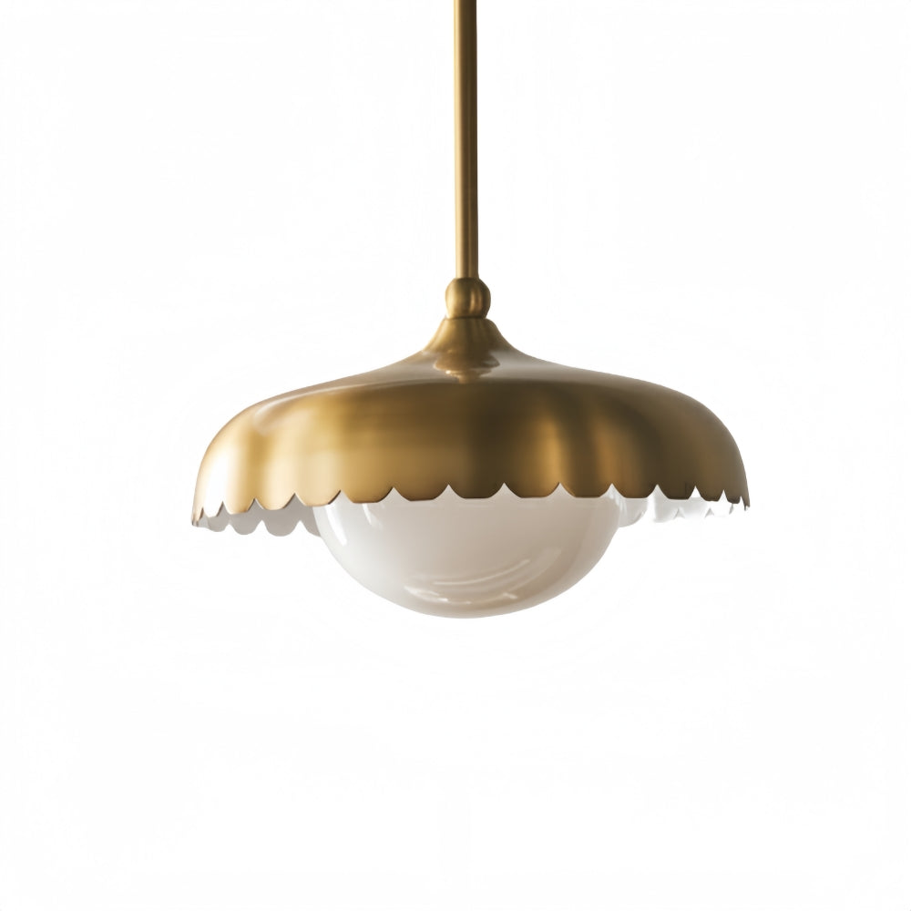Rayla Brass Finish Pendant Lamp - Scallop Retro Glass Lamp for Kitchen