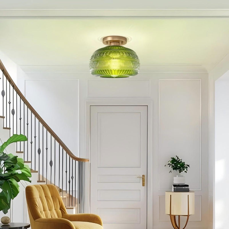 Textured Floral Glass Flush Mount Classic Ceiling Light