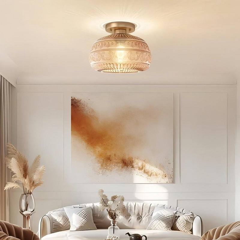 Textured Floral Glass Flush Mount Classic Ceiling Light