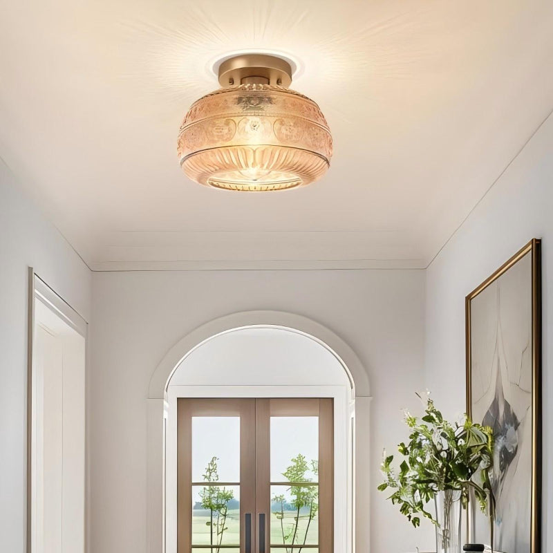 Textured Floral Glass Flush Mount Classic Ceiling Light