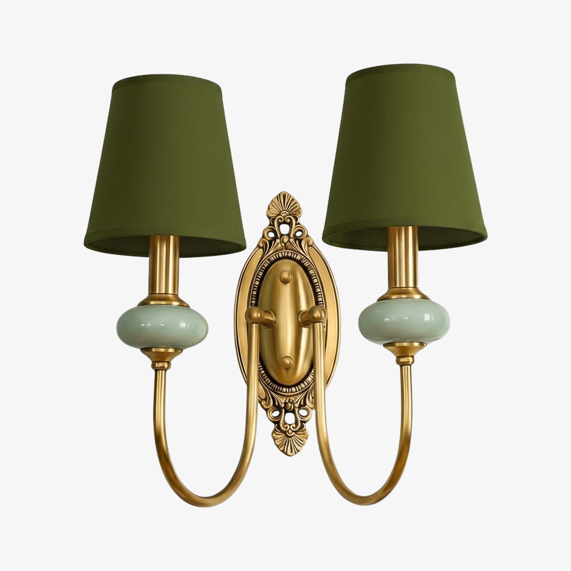 Rowanea Ceramic Wall Sconce with Fabric Shade and Metal Finish - Farmhouse Modern Hallway Light