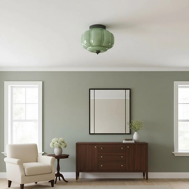 Eloise Milk Glass Ceiling Light - Retro Semi Flush Mount for Kitchen