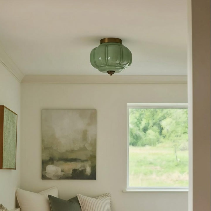 Eloise Milk Glass Ceiling Light - Retro Semi Flush Mount for Kitchen