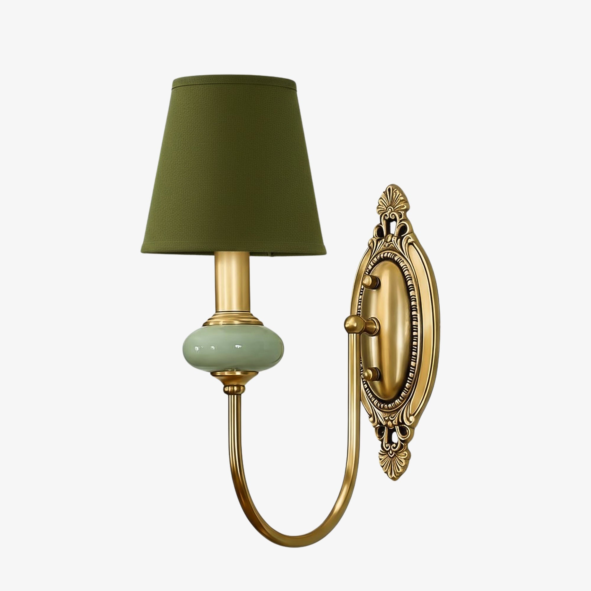 Rowanea Ceramic Wall Sconce with Fabric Shade and Metal Finish - Farmhouse Modern Hallway Light