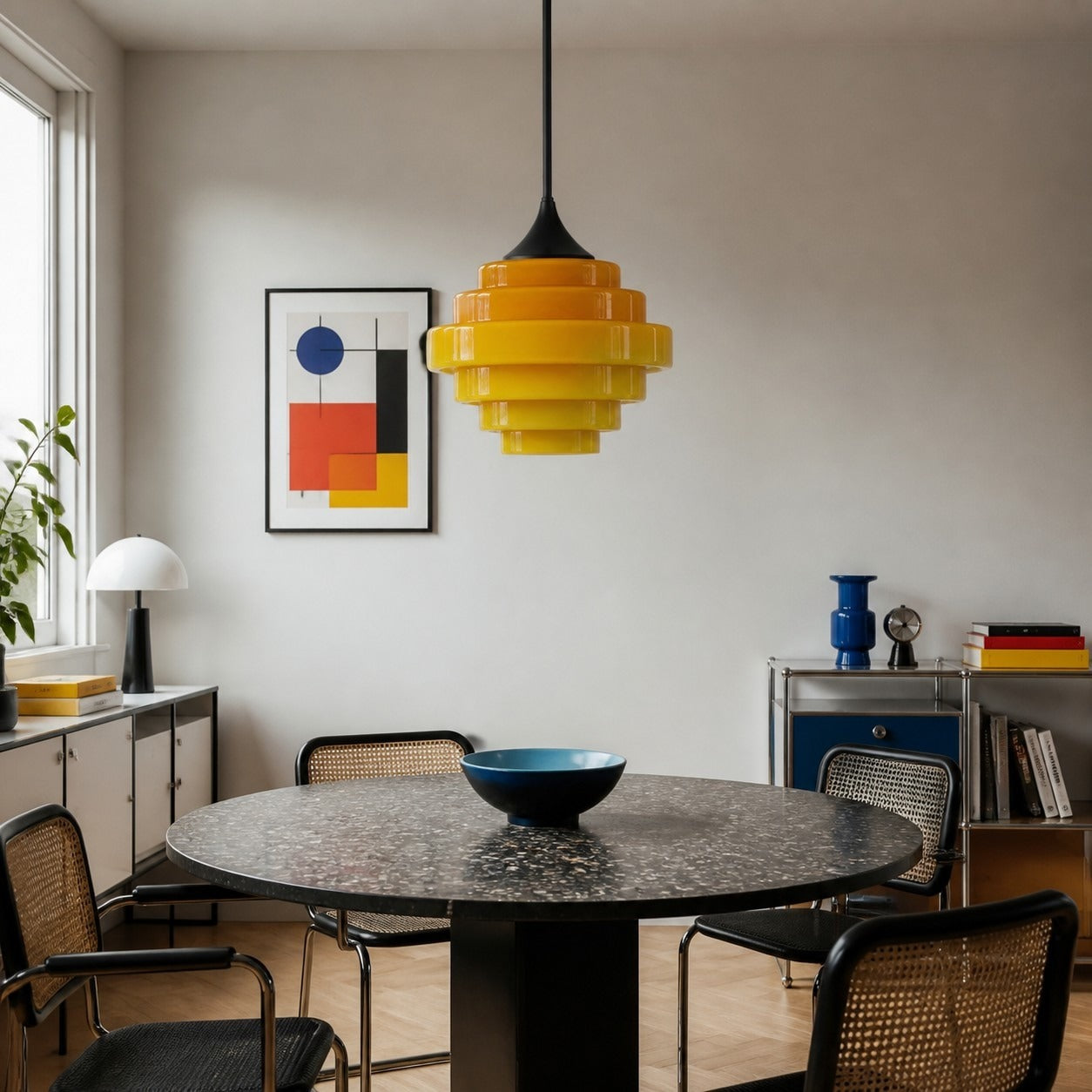 Sanenos Geometric Glass Pendant Light with Gradient Color Shade for Dining Room