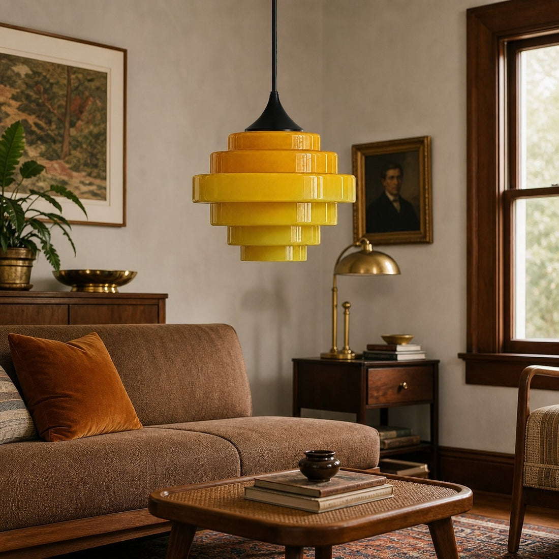 Sanenos Geometric Glass Pendant Light with Gradient Color Shade for Dining Room