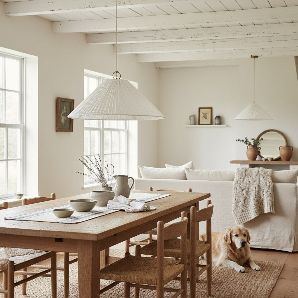 Lindi - aged brass and linen oversized scalloped pendant