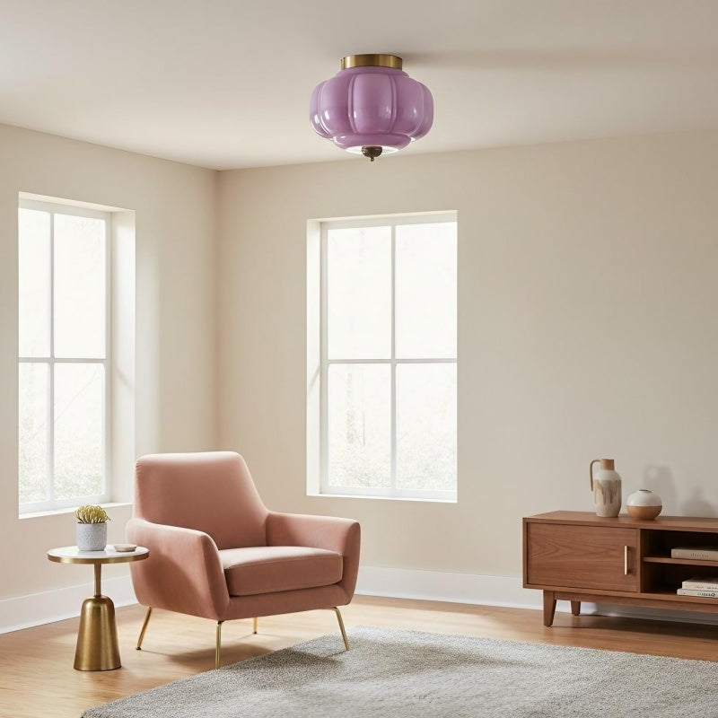 Eloise Milk Glass Ceiling Light - Retro Semi Flush Mount for Kitchen