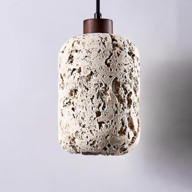Natural Cylindrical Hollow Travertine Pendant Light