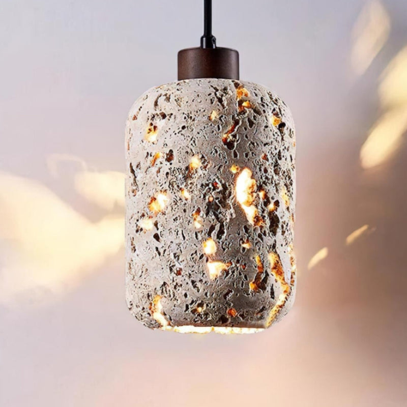 Natural Cylindrical Hollow Travertine Pendant Light