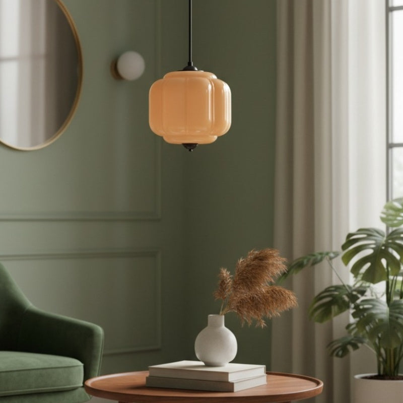 Eloise Vintage Pendant Light - Milk Glass Shade Light for Dining Room