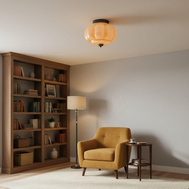 Eloise Milk Glass Ceiling Light - Retro Semi Flush Mount for Kitchen