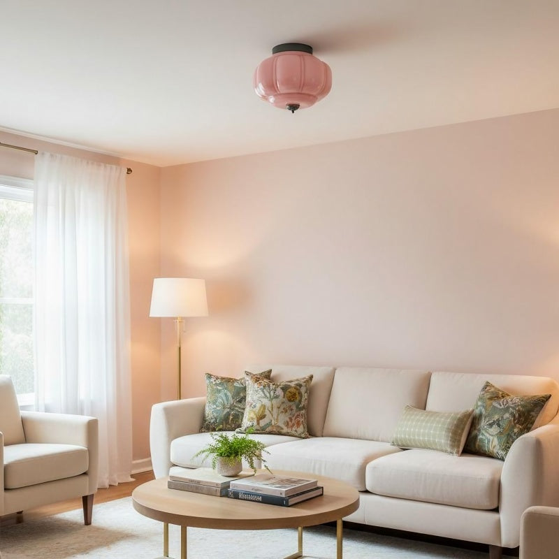 Eloise Milk Glass Ceiling Light - Retro Semi Flush Mount for Kitchen