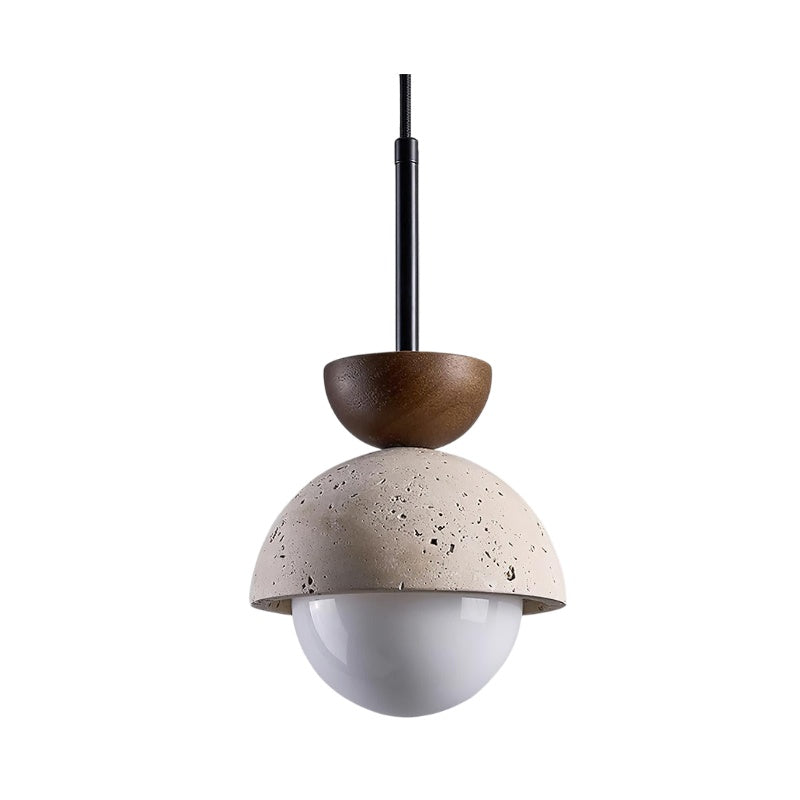 Minimalist Modern Orb Travertine Wood Pendant Light