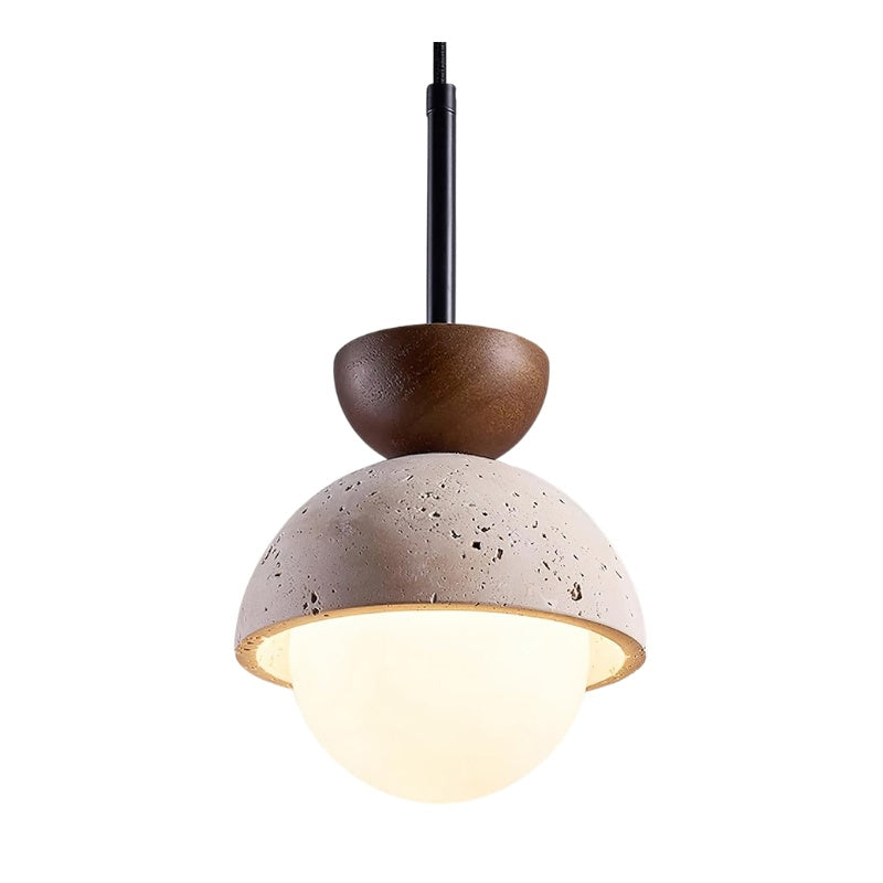 Minimalist Modern Orb Travertine Wood Pendant Light