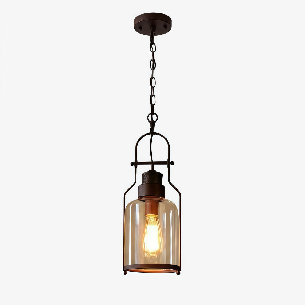Lirra Antique Glass Jar Pendant Light - Industrial Metal Hanging Light for Kitchen Island or Bar