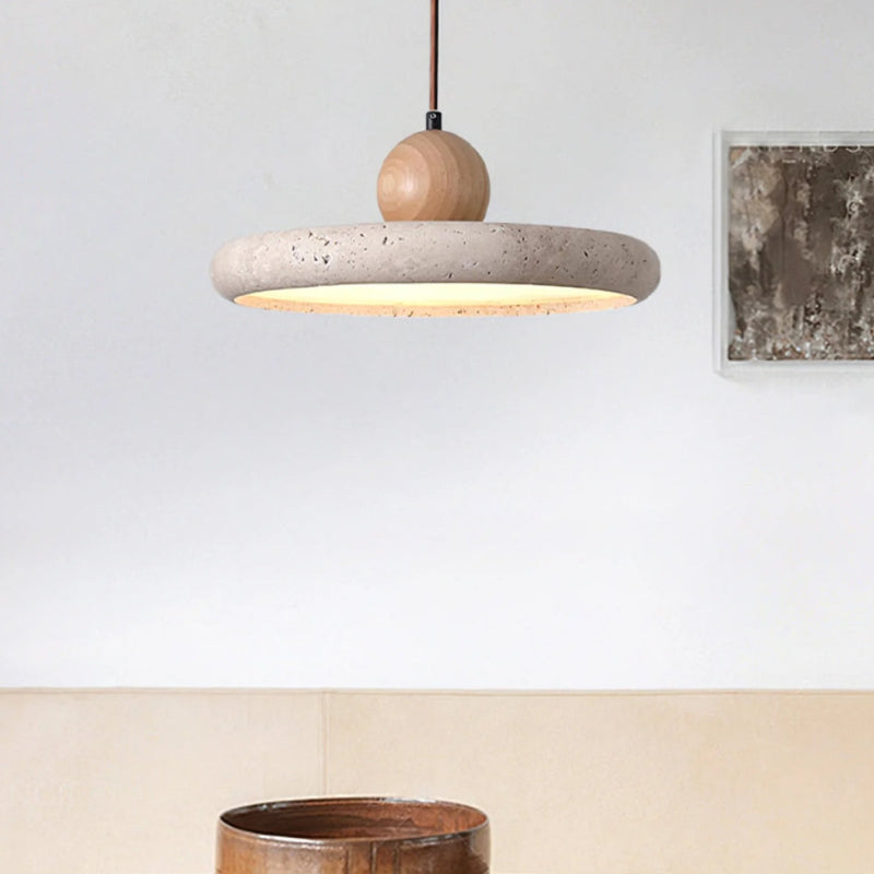 Travertine Flying Saucer Natural Pendant Light