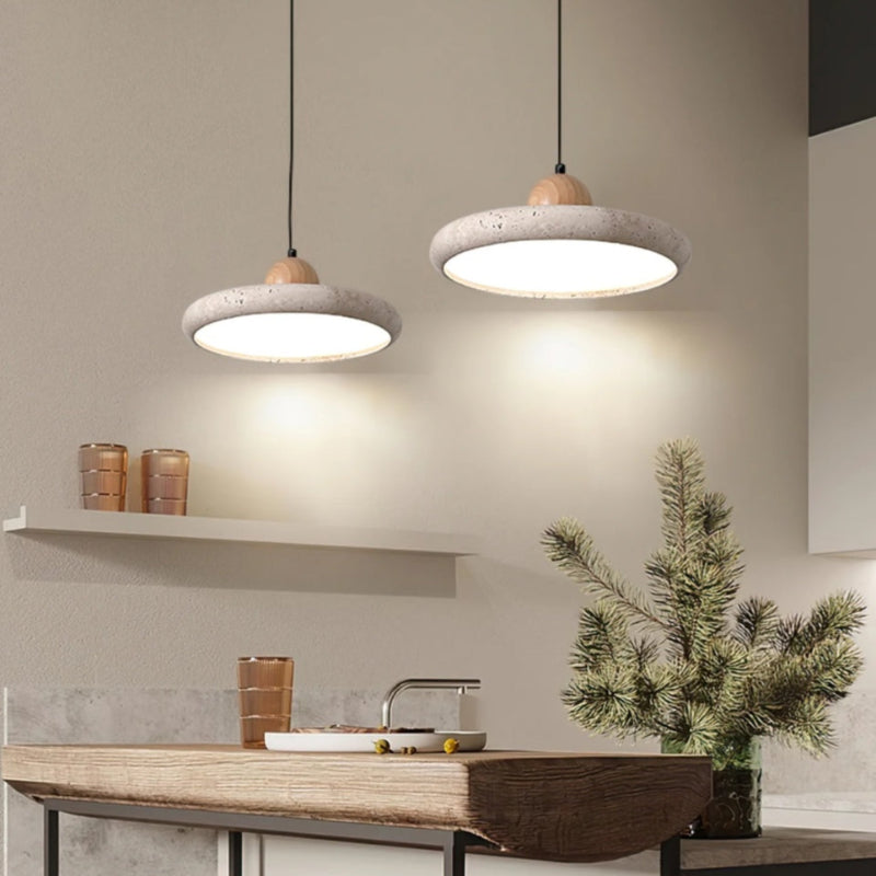 Travertine Flying Saucer Natural Pendant Light
