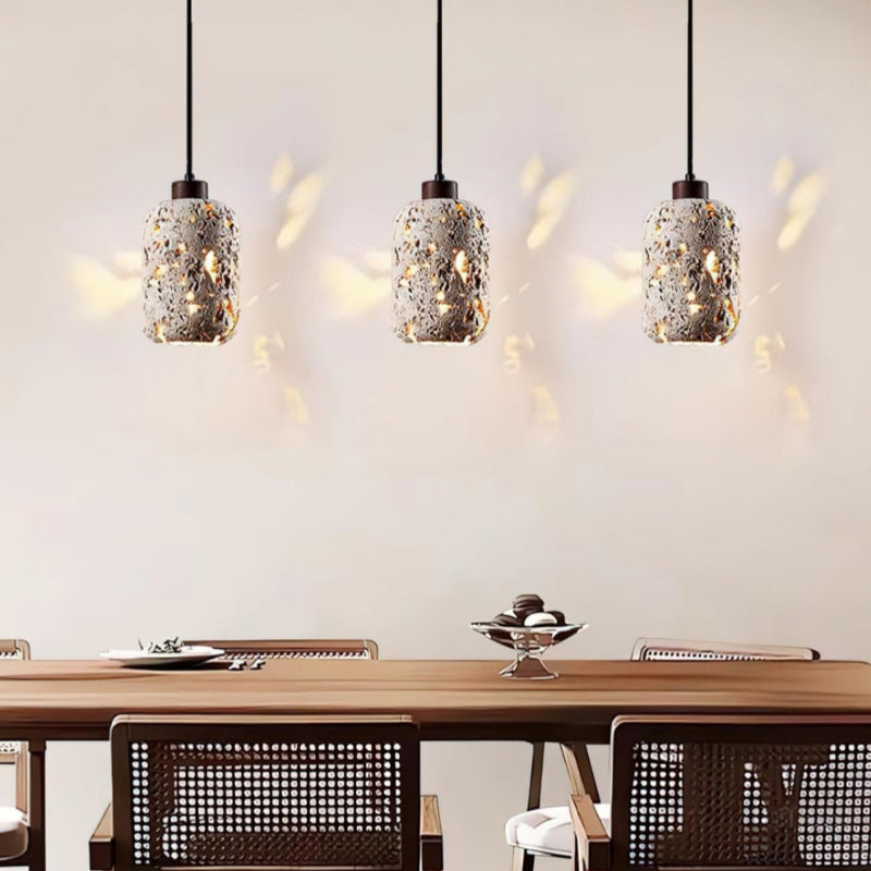 Natural Cylindrical Hollow Travertine Pendant Light