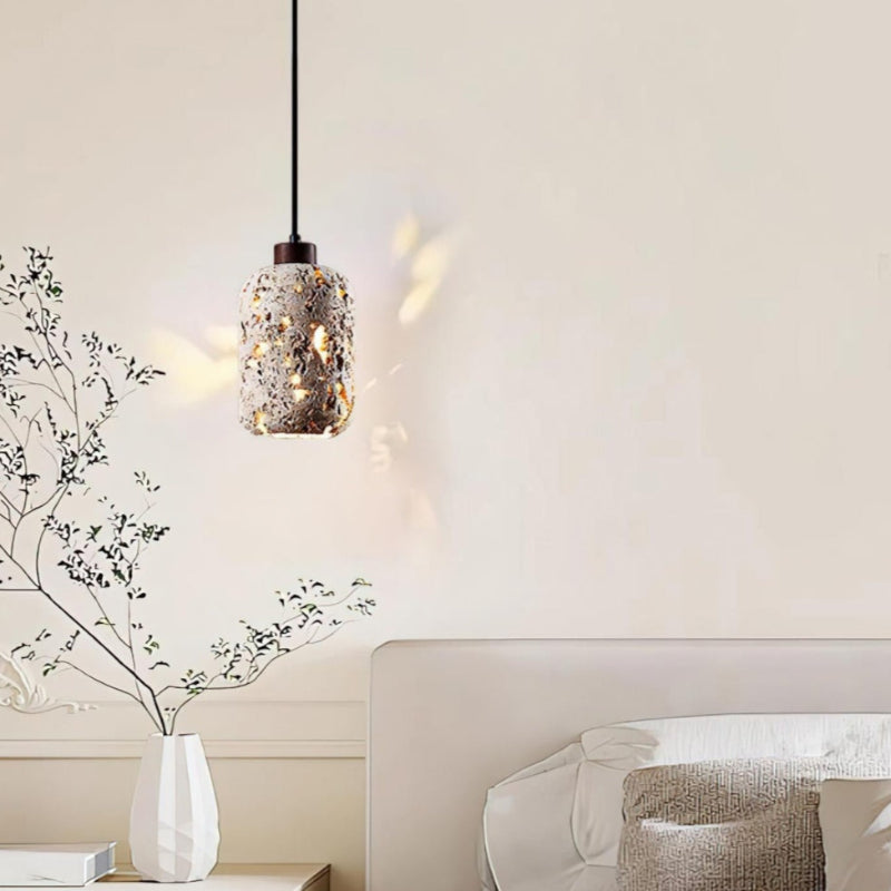 Natural Cylindrical Hollow Travertine Pendant Light