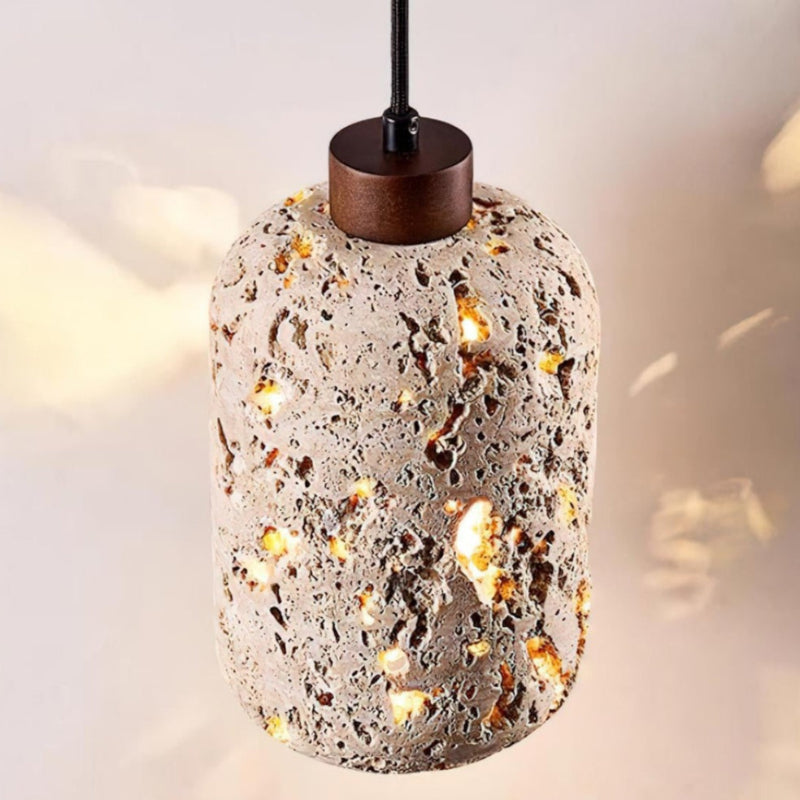 Natural Cylindrical Hollow Travertine Pendant Light