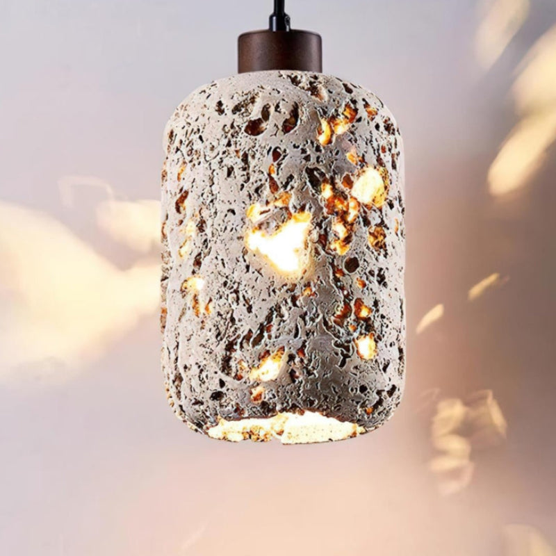 Natural Cylindrical Hollow Travertine Pendant Light