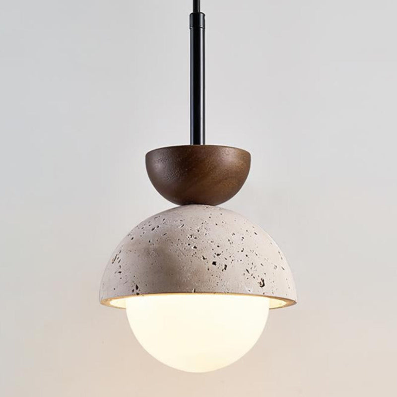 Minimalist Modern Orb Travertine Wood Pendant Light