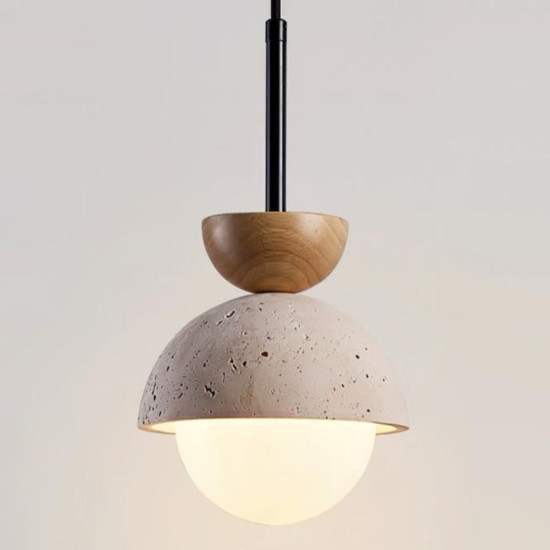Minimalist Modern Orb Travertine Wood Pendant Light