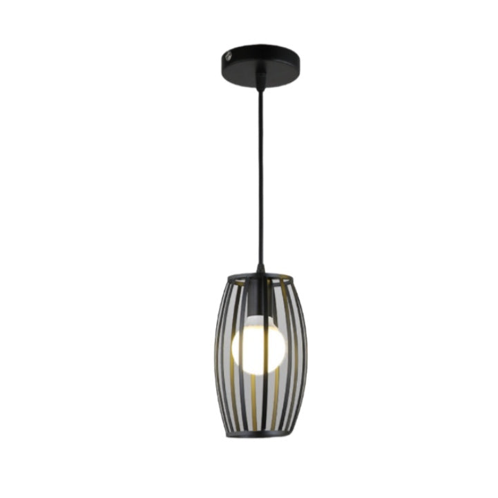 Striped Iron Drum Industrial Black Pendant Light