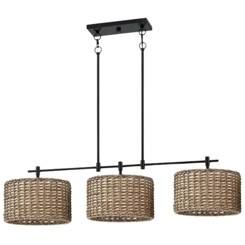 3 Light Handwoven Drum Farmhouse Pendant Light
