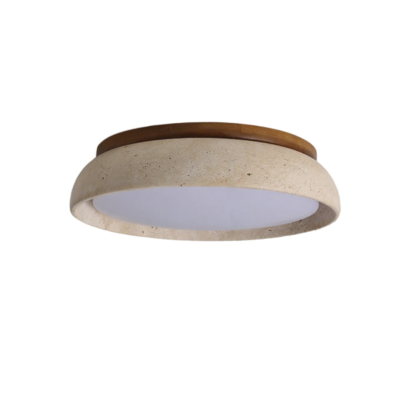 Deckenlampe aus natürlichem Travertin – Runde Lampe aus Walnussholz für den Eingangsbereich