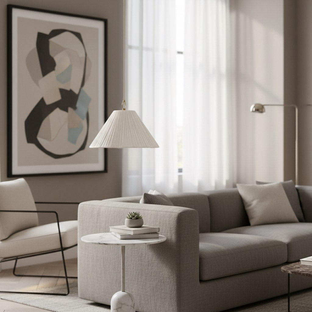 Lindi - small aged brass and linen scalloped pendant