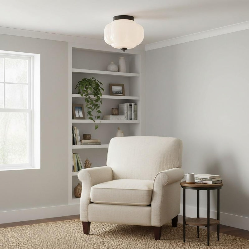 Eloise Milk Glass Ceiling Light - Retro Semi Flush Mount for Kitchen