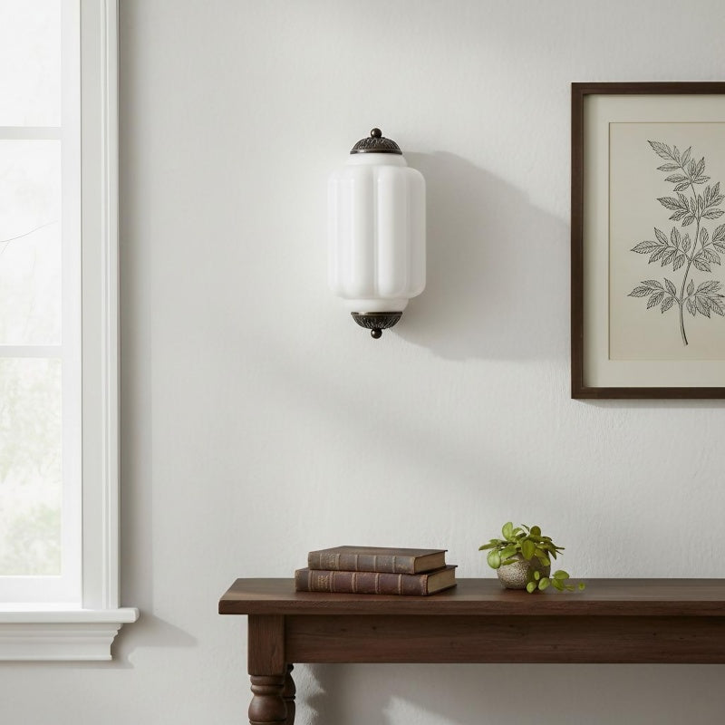 Eloise Flush Mount Sconce - Vintage Milk Glass Light for Bedside