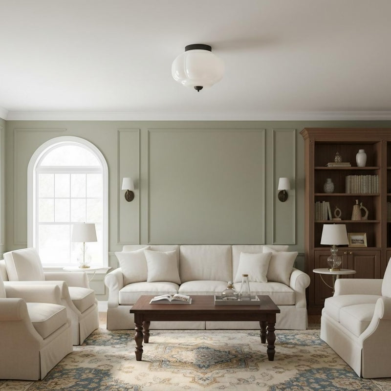 Eloise Milk Glass Ceiling Light - Retro Semi Flush Mount for Kitchen