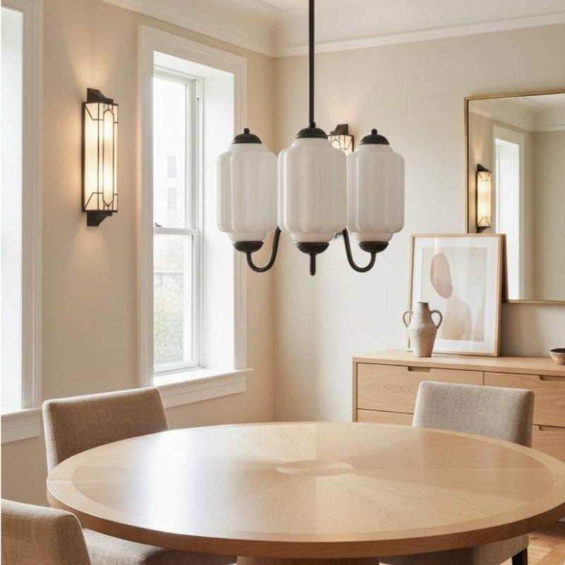 Eloise Vintage Chandelier - Milk Glass 3-Head Lamp for Bedroom