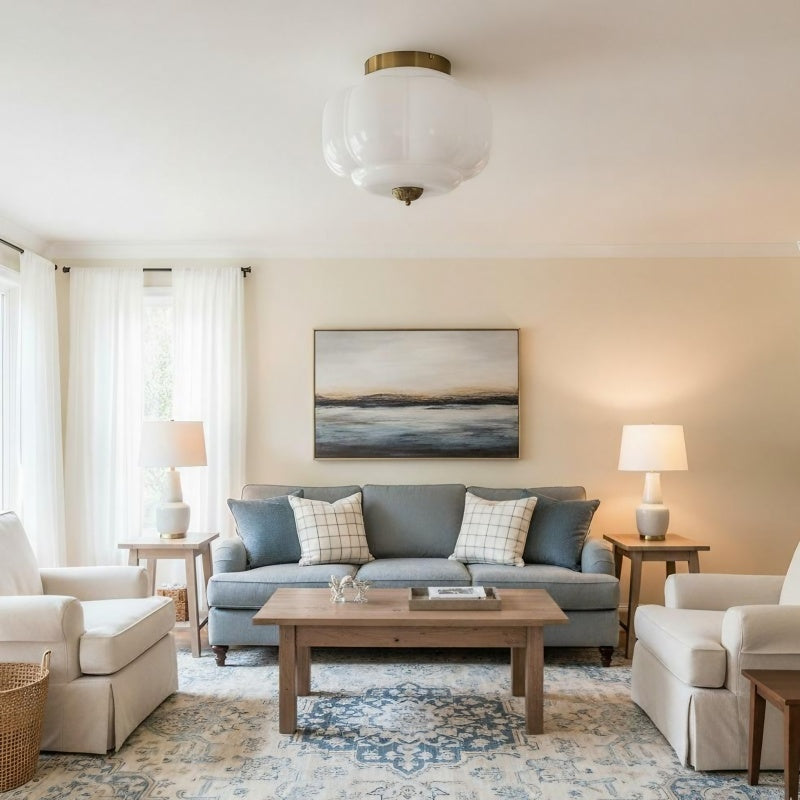 Eloise Milk Glass Ceiling Light - Retro Semi Flush Mount for Kitchen